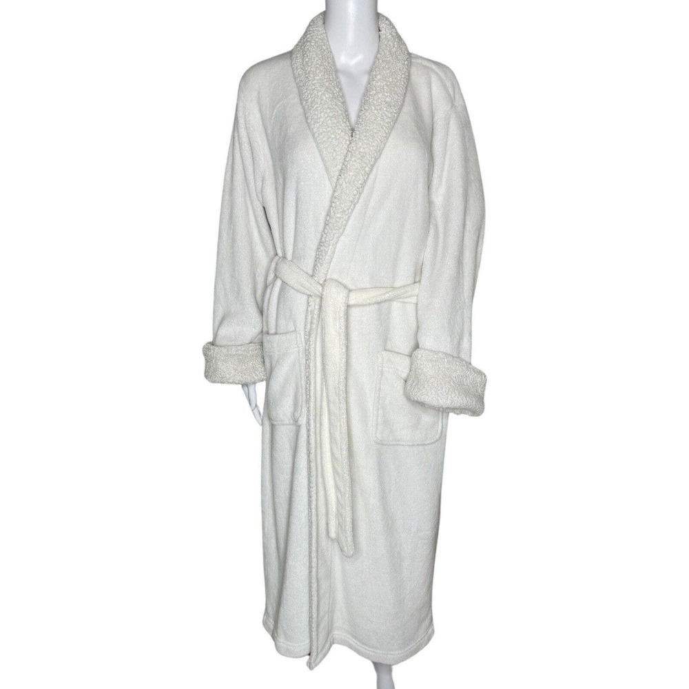 Pottery Barn‎ Robe Womens Medium White Plush Cozy Bath Lounging Relaxation